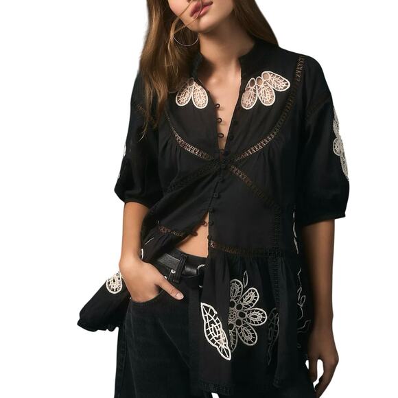 Forever That Girl Short Sleeve High Neck Peasant Blouse Size S New w/ Tag SOO - Picture 2 of 8